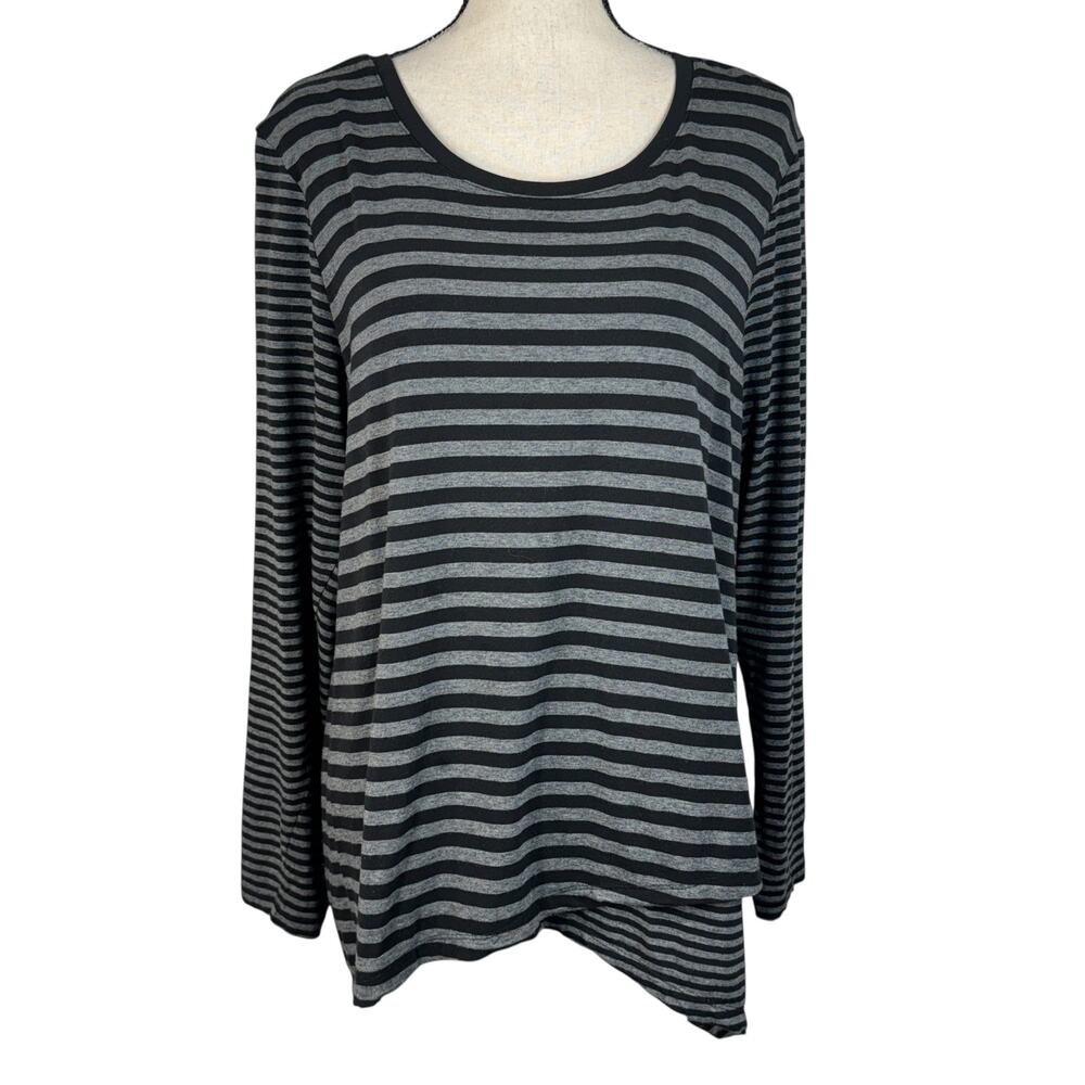 Christopher & Banks X-Large Top Striped Shark-Bite Hem Long Sleeve Stretch Lined